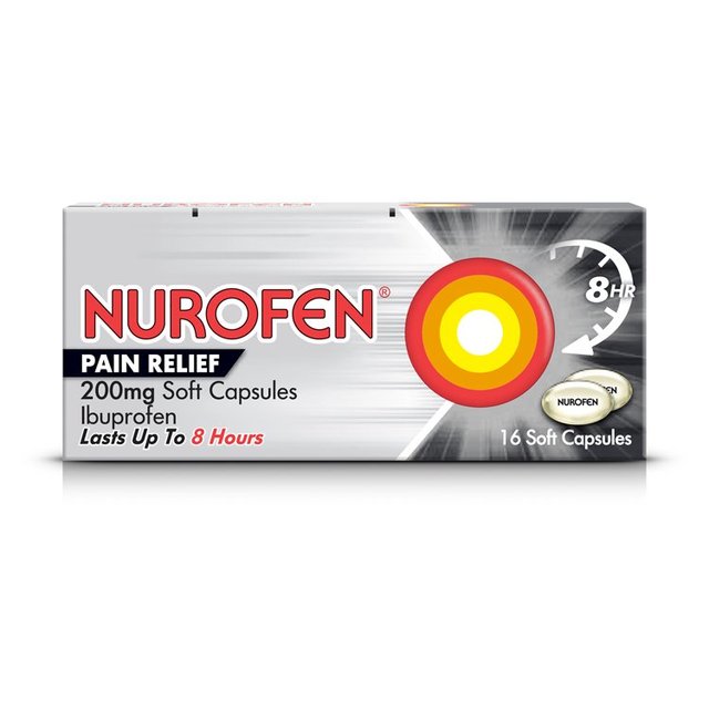 Nurofen, One Size, Pain Relief 200mg Soft Capsules, 16 Per Pack