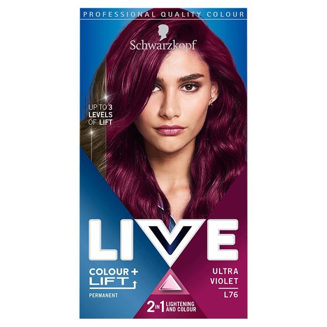 Schwarzkopf Live Luminance Ultra Violet L76 Purple Permanent Hair Dye, 143ml