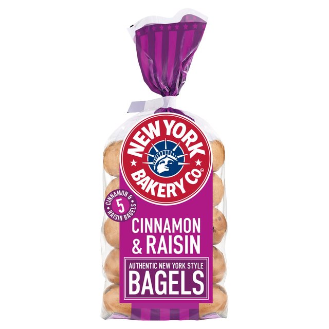 New York Bakery Co. Cinnamon & Raisin Bagels, 5 Per Pack