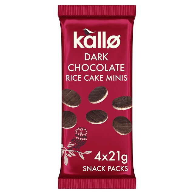 Kallo Belgian Dark Chocolate Mini Rice Cakes Multipack, 4 x 21g