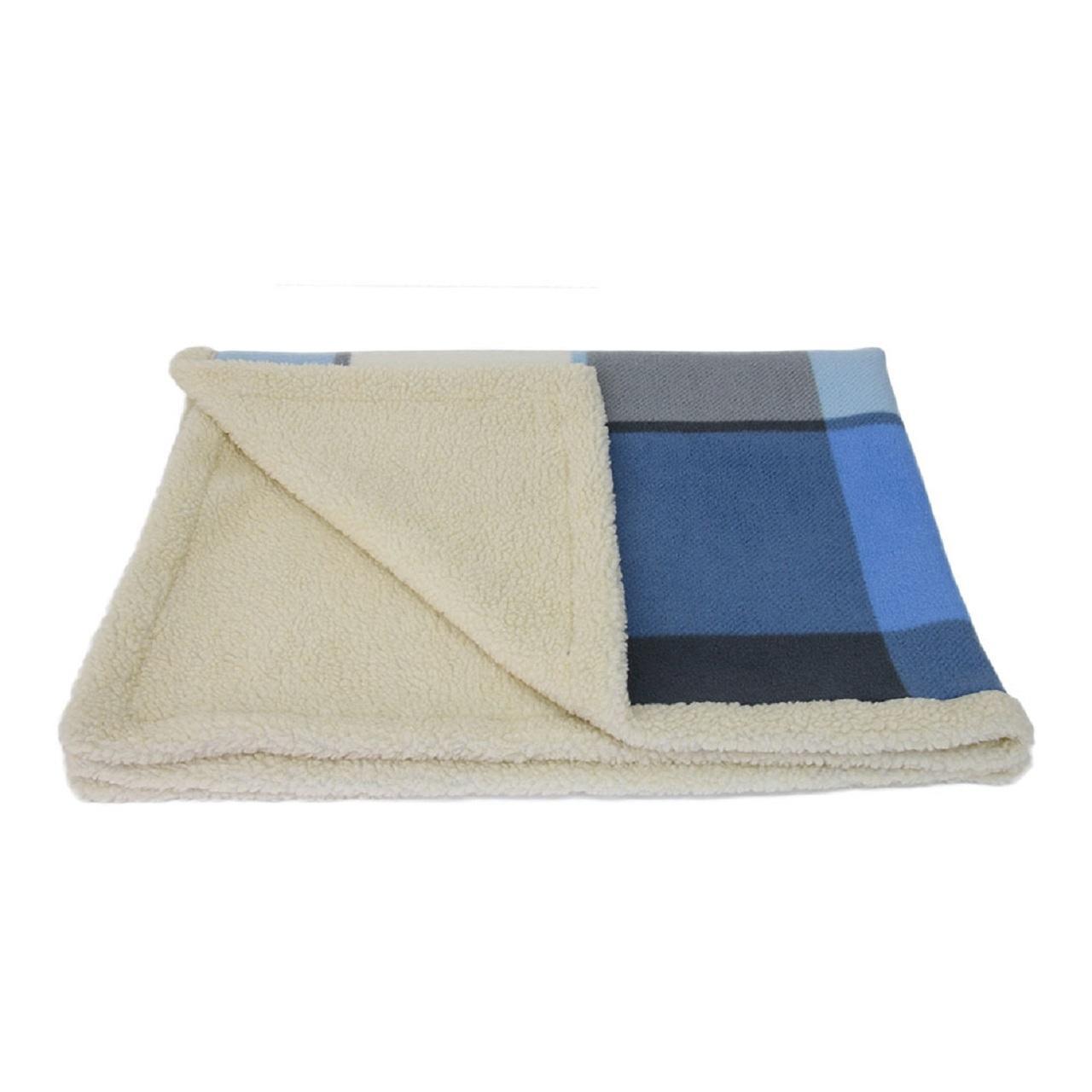 An image of Earthbound Sherpa Pet Blanket Blue Check Extra Large