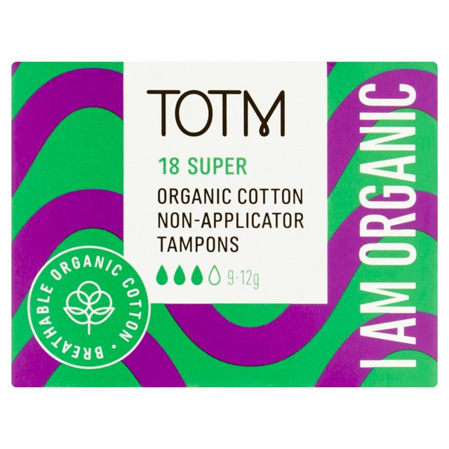 Totm Organic Cotton Non-Applicator Tampons Super, 18 per Pack