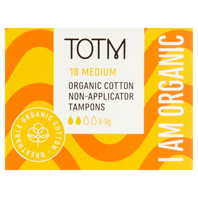 Totm Organic Cotton Non-Applicator Tampons Medium, 18 Per Pack