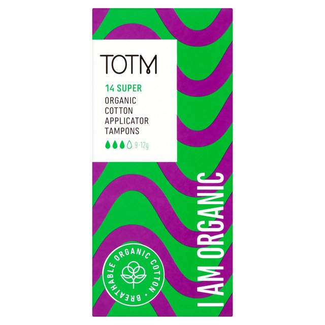 Totm Organic Cotton Applicator Tampons Super, 14 per Pack