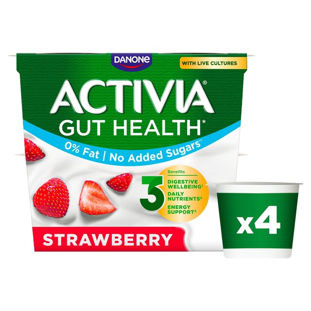 Activia Strawberry No Added Sugar Fat Free Yoghurt, 4 x 115g