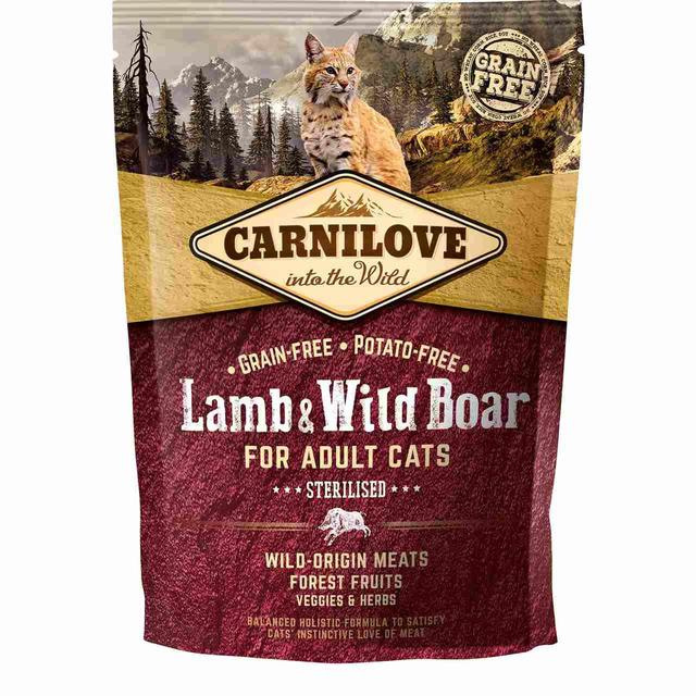 Carnilove Grain Free Adult Lamb & Wild Boar Sterilised Dry Cat Food, 400g