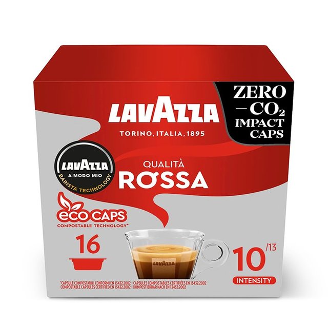 Lavazza A Modo Mio Compostable Qualita Rossa Coffee Capsules, 16 Per Pack