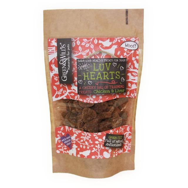 Green & Wild’s Luv Hearts Chicken and Liver Grain Free Training Dog Treats, 100g