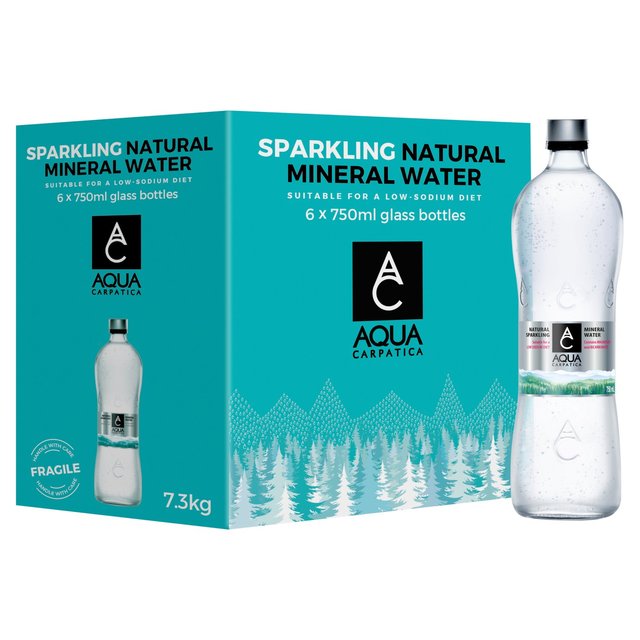 Aqua Carpatica Glass Naturally Sparkling Mineral Water Nitrates Free, 6 x 750ml