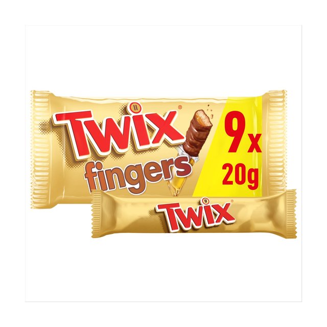 Twix Caramel & Milk Chocolate Fingers Biscuit Snack Bars Multipack, 9 x 20g