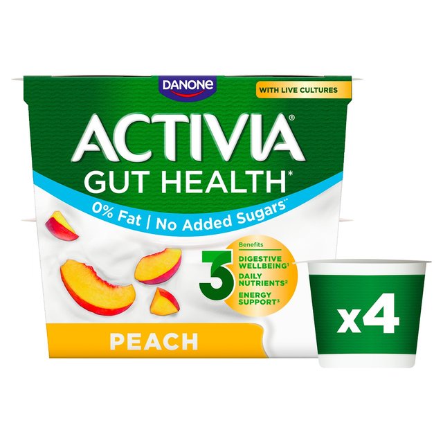 Activia Peach No Added Sugar Fat Free Yoghurt, 4 x 115g