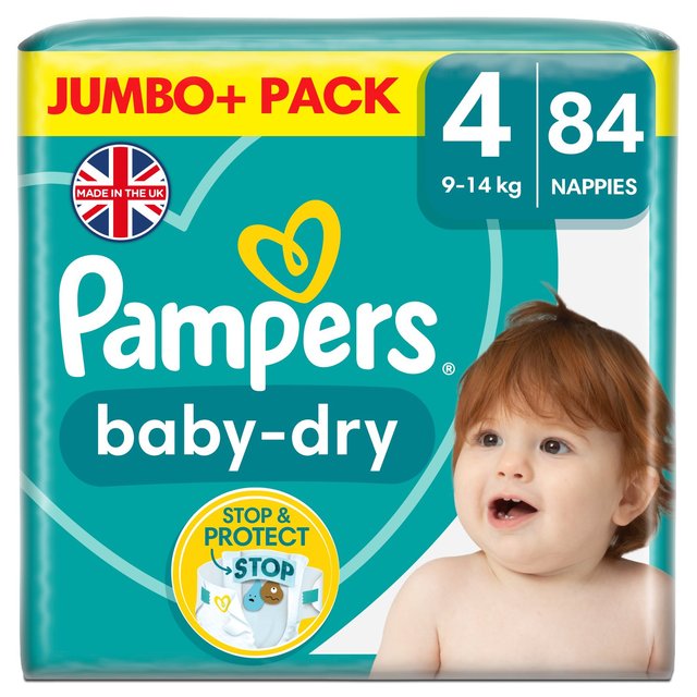 Pampers Baby-Dry Nappies, Size 4, 9-14kg, Jumbo+ Pack