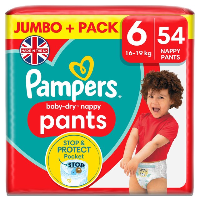 Pampers Baby-Dry Nappy Pants, Size 6, 15kg+, Jumbo+ Pack