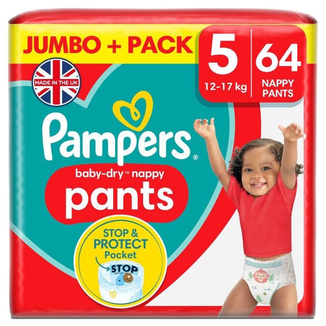 Pampers Baby-Dry Nappy Pants, Size 5, 12-17kg, Jumbo+ Pack