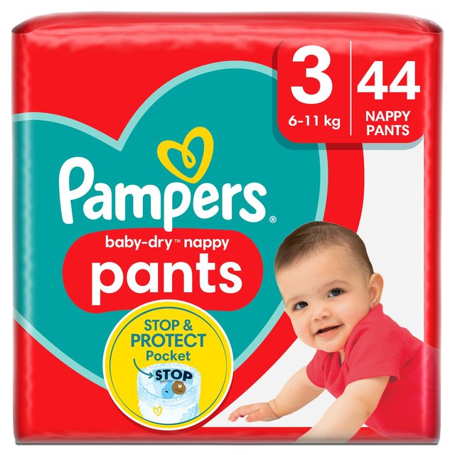 Pampers Baby-Dry Size 3, 44 Nappy Pants, 6-11kg