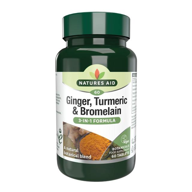 Natures Aid Ginger, Turmeric & Bromlelain Supplement Tablets, 60 Per Pack