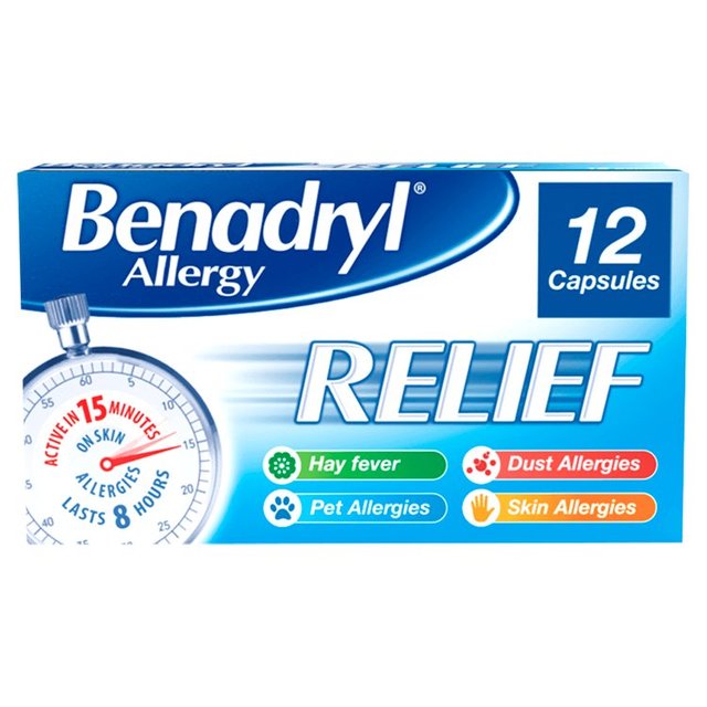 Benadryl Allergy Relief Capsules, 12 Per Pack