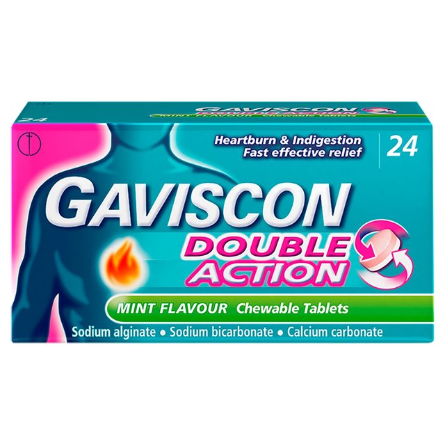 Gaviscon Double Action Tabs Heartburn Indigestion Mint, 24 Per Pack