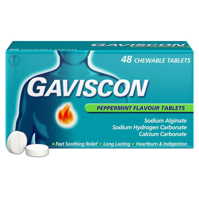 Gaviscon Tablets Heartburn & Indigestion Peppermint, 48 per Pack