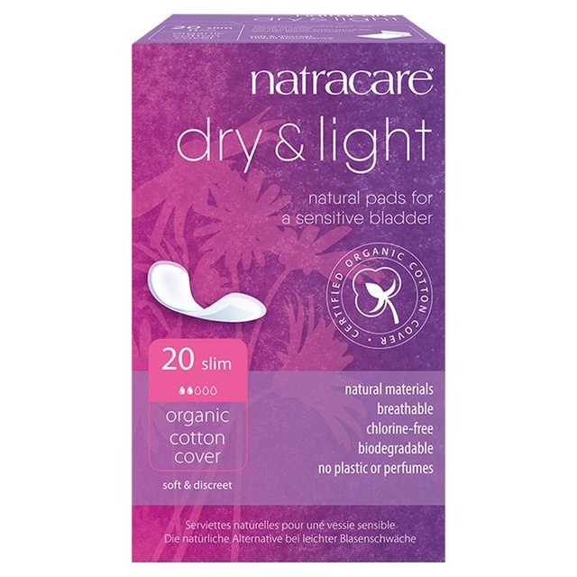 Natracare Organic Cotton Dry & Light Incontinence Pads Slim, 20 Per Pack