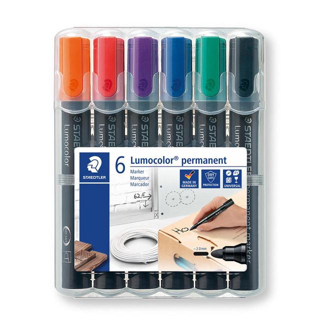 Staedtler Lumocolor Bullet Tip Permanent Markers, 6 Per Pack