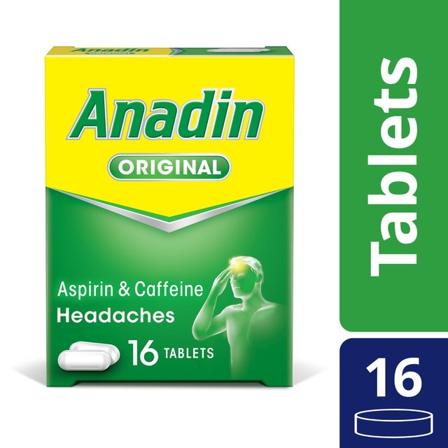 Anadin, One Size, Dual Action Original Aspirin Caplets, 16 Per Pack