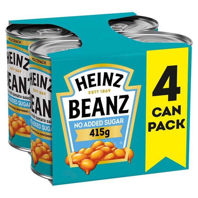 Heinz No Added Sugar Baked Beans in a Rich Tomato Sauce, 4 x 415g