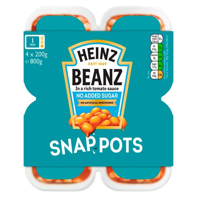 Heinz Baked Beans No Added Sugar Snap Pots, 4 x 200g