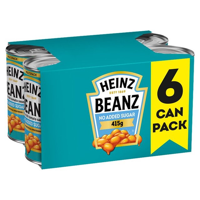 Heinz No Added Sugar Baked Beans in a Rich Tomato Sauce, 6 x 415g