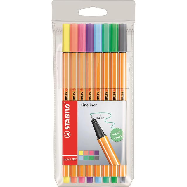 Stabilo Point 88 Pastel Fineliner Wallet of 8 Assorted Colours, 8 per Pack