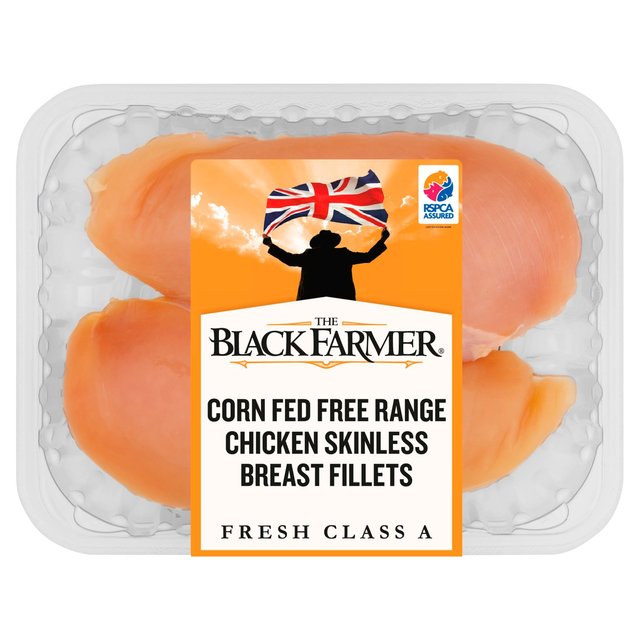The Black Farmer Corn Fed Free Range Skinless Chicken Breast Fillets, Typically: 360g