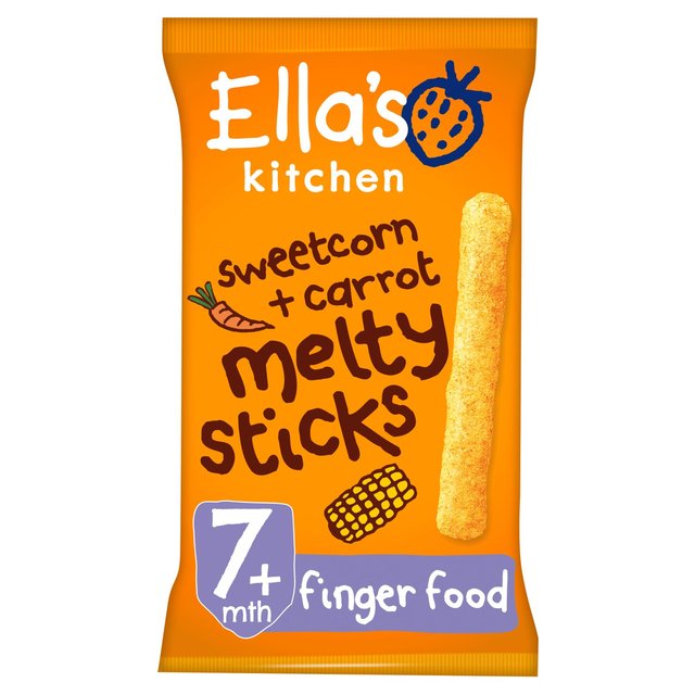 Ella’s Kitchen Sweetcorn and Carrot Melty Sticks Baby Snack 7+ Months, 20g