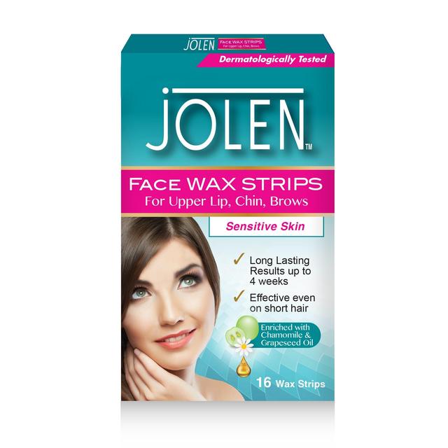 Jolen Facial Wax Strips Sensitive Skin, 16 Per Pack