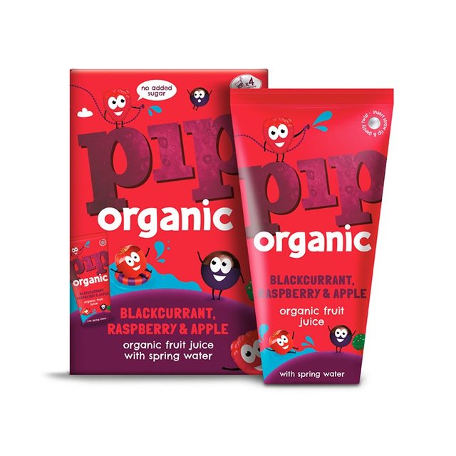 Pip Organic Blackcurrant, Raspberry & Apple Juice With Spring Water Cartons, 4 x 180ml