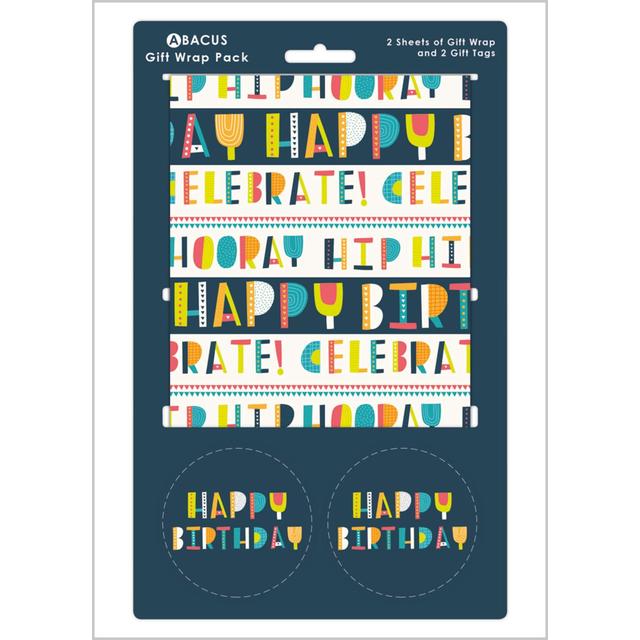 Abacus Happy Birthday Gift Wrap Sheets, 2 Per Pack