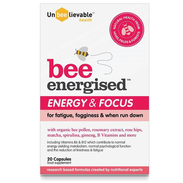 Unbeelievable Health Bee Energised Energy & Focus Supplement Capsules, 20 Per Pack