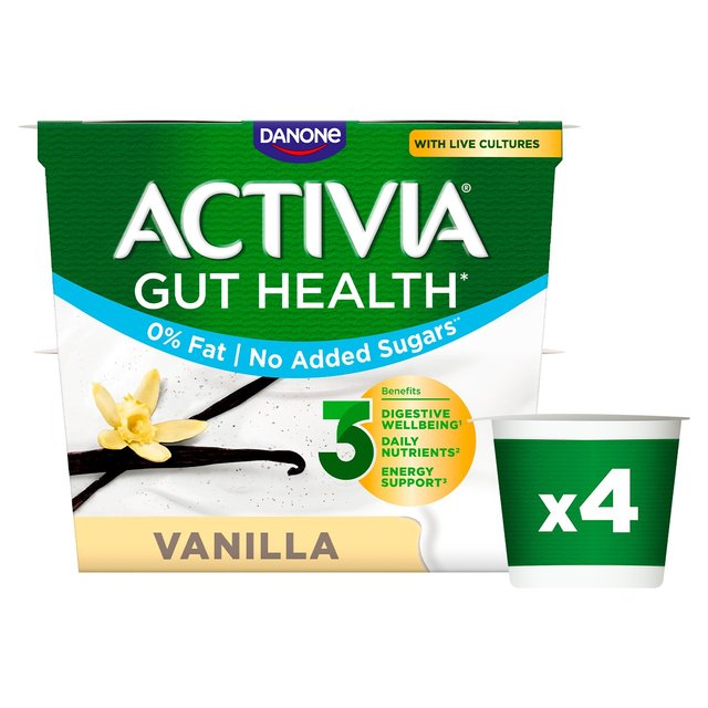 Activia Vanilla No Added Sugar Fat Free Yoghurt, 4 x 115g