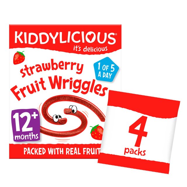 Kiddylicious Strawberry Fruity Wriggles, 12 Mths+ Multipack, 4 x 12g