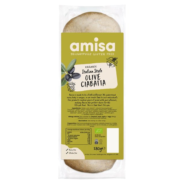 Amisa Organic Gluten Free Olive Ciabatta, 180g