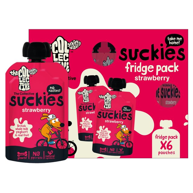 The Collective Strawberry Suckies Multipack Kids Yoghurt, 6 x 90g