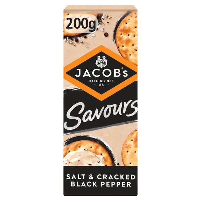 Jacob’s Savours Bakes Salt & Cracked Black Pepper Crackers, 200g
