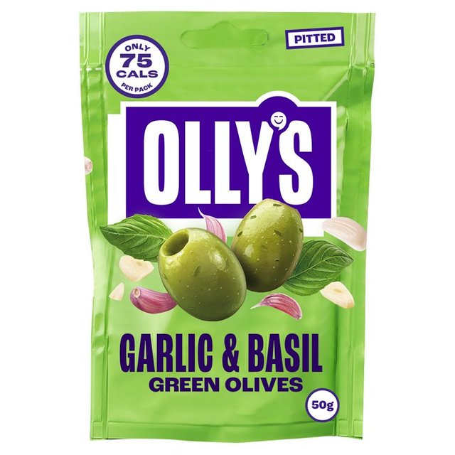 Olly’s Olives Basil & Garlic Green Halkidiki Olives, The Connoisseur, 50g