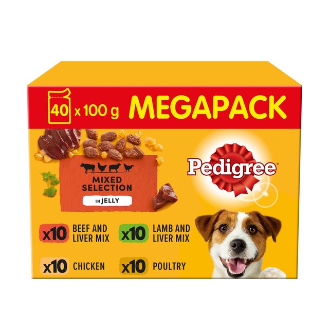 Pedigree Mixed Selection in Jelly Adult Wet Dog Food Pouches, 40 x 100g