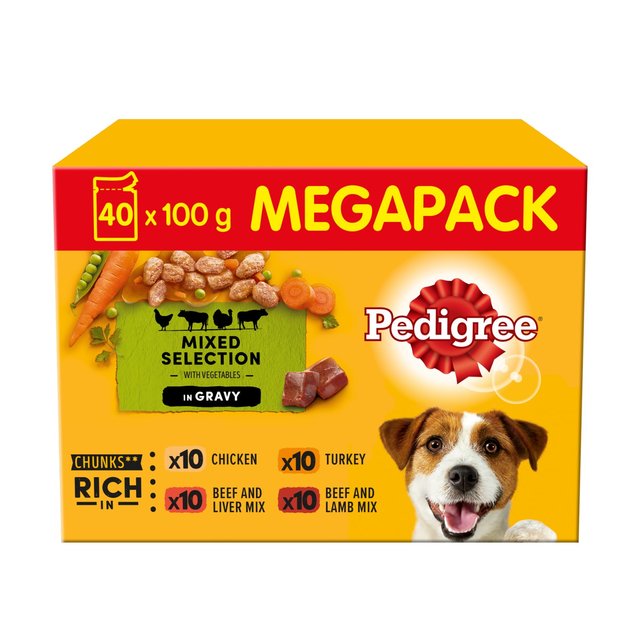 Pedigree Adult Wet Dog Food Pouches Mixed Gravy Mega Pack, 40 x 100g