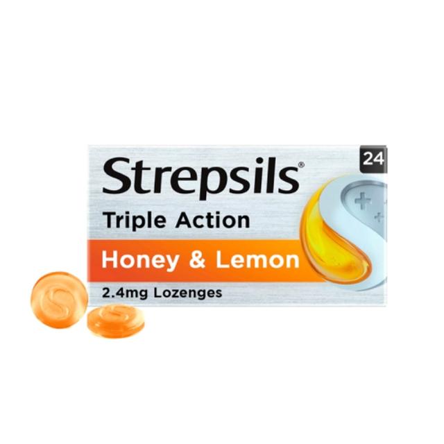 Strepsils Triple Action Honey & Lemon Throat Lozenges, 24 Per Pack