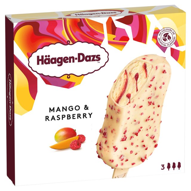 Hagen-Dazs Mango & Raspberry Ice Cream Bars, 3 x 80ml