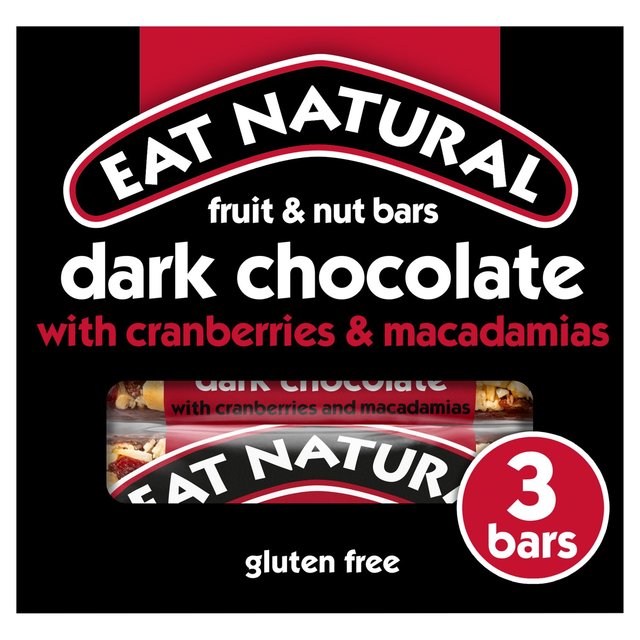 Eat Natural Dark Chocolate Cranberries & Macadamias Bars, 3 x 45g