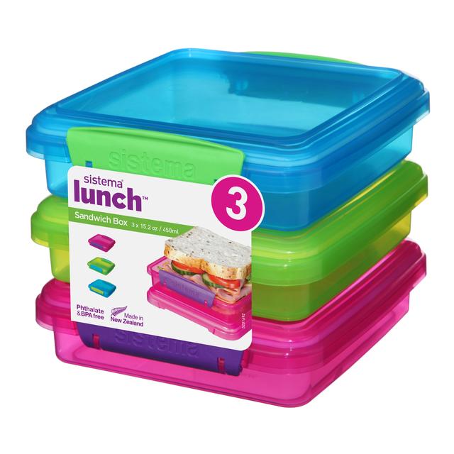 Sistema Sandwich Boxes, Assorted Colours, 3 per Pack
