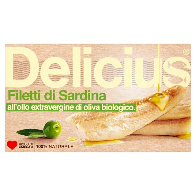 Delicius Sardine Fillets in Organic Extra Virgin Olive Oil, 90g