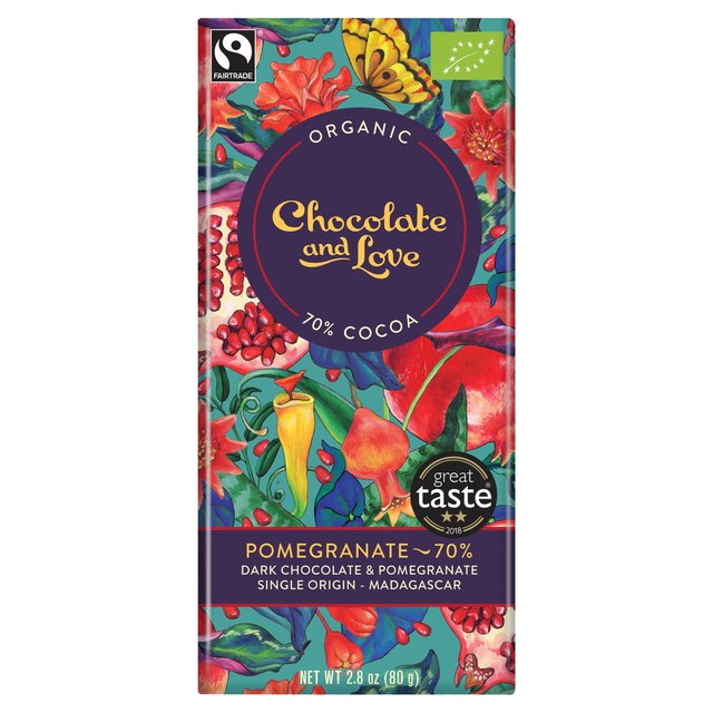 Chocolate and Love Fairtrade Organic Pomegranate 70% Dark Chocolate, 80g